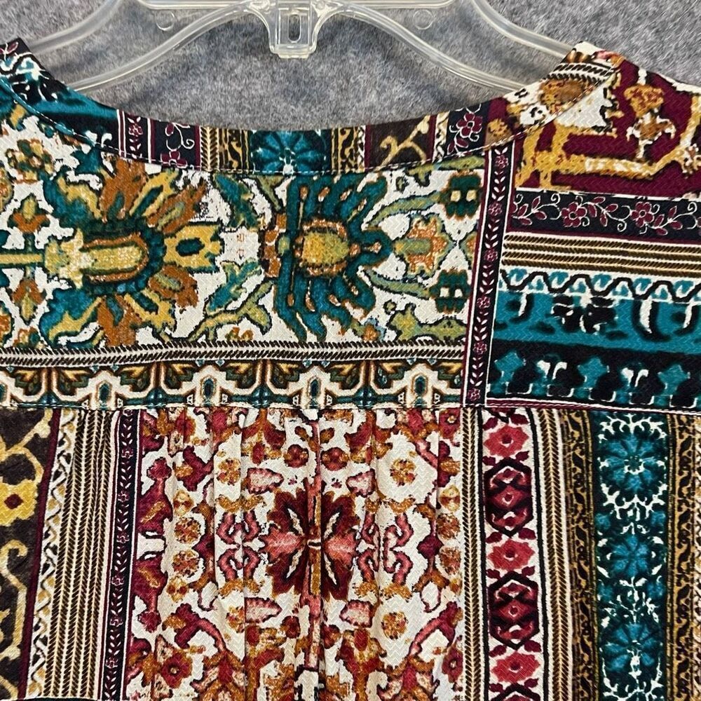 J. JILL Boho Tunic Small Multicolor Patchwork Boho Eclectic Button Front Top EUC - Picture 13 of 16